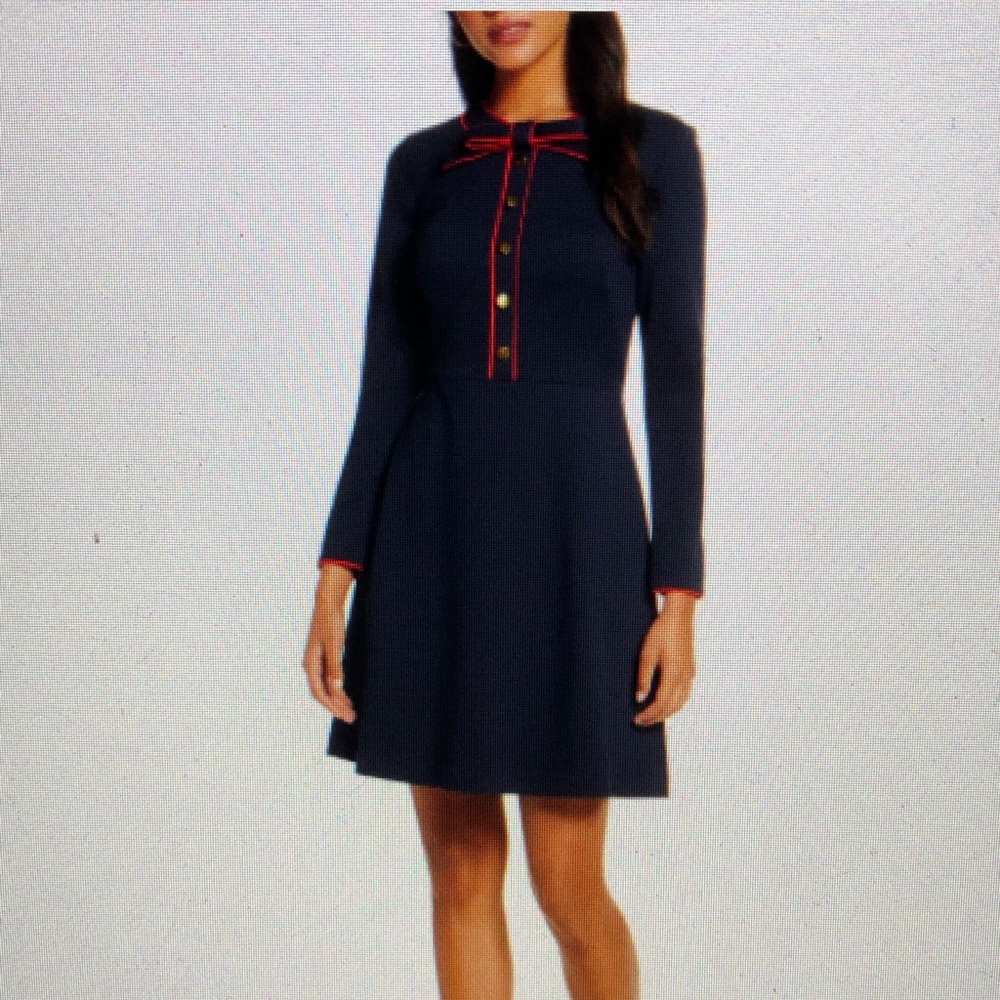 Bow Neck Long Sleeve A-Line Dress - 1901